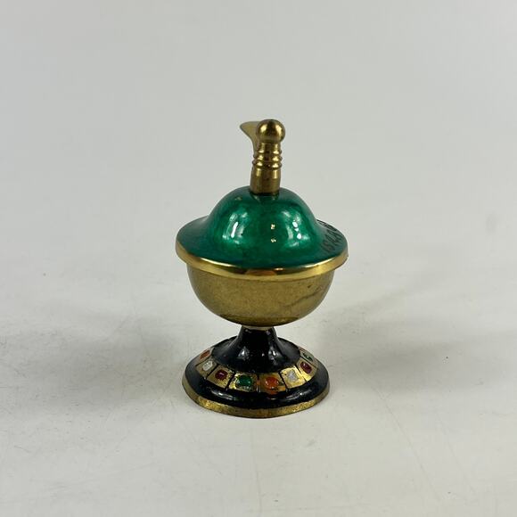 Vtg Brass Enamel Incense Burner Lamp Miniature Handpainted Middle Eastern Decor - Picture 3 of 16